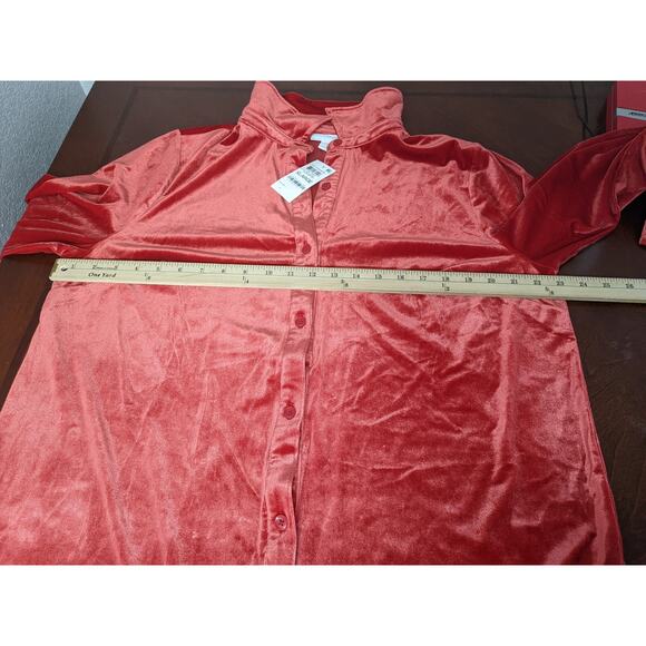 Charter Club Velour Shirt XL Ravishing Red Velvet Womens Button Down Long Sleeve - Picture 8 of 12